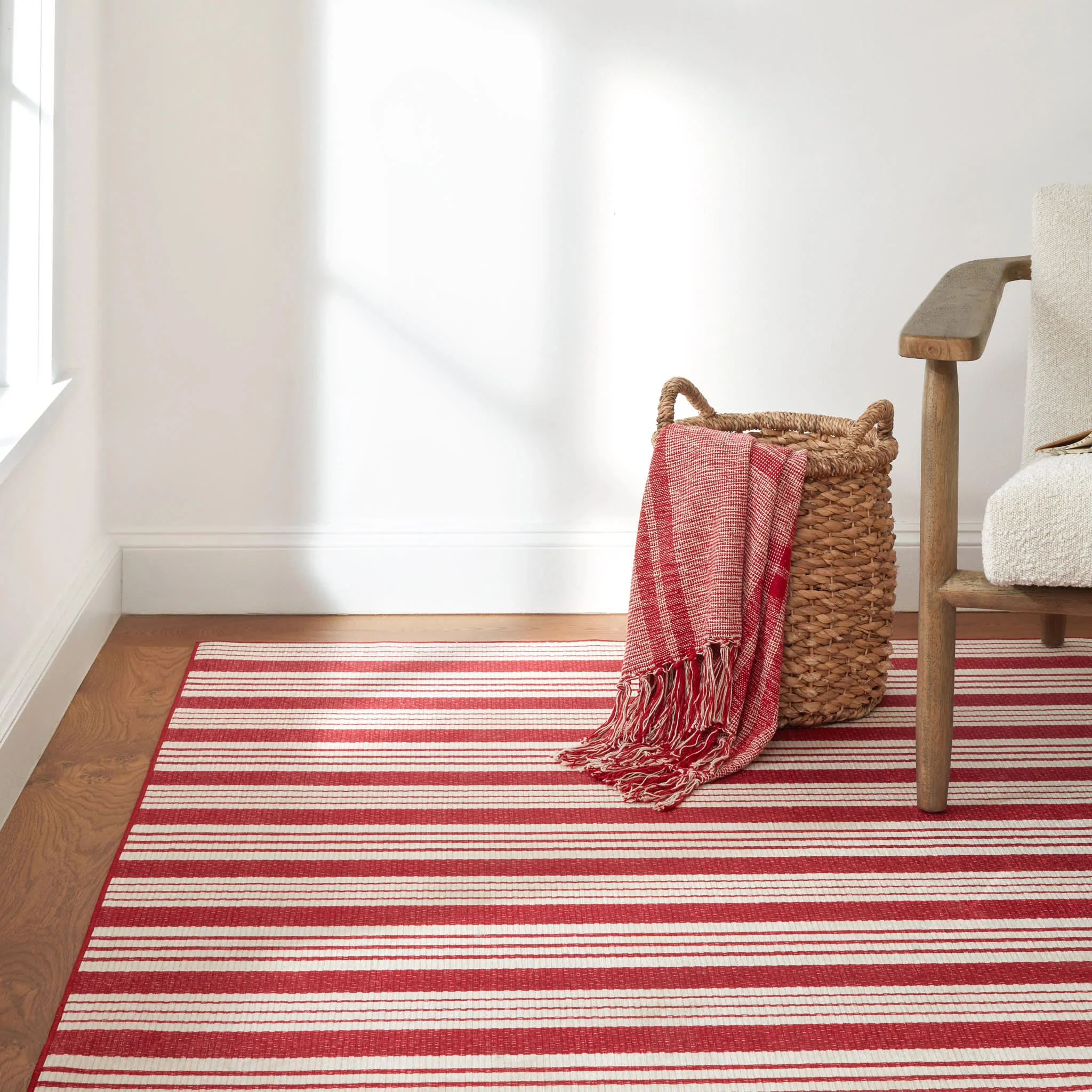 Abby Ticking Machine Washable Rug | Red - Image 5