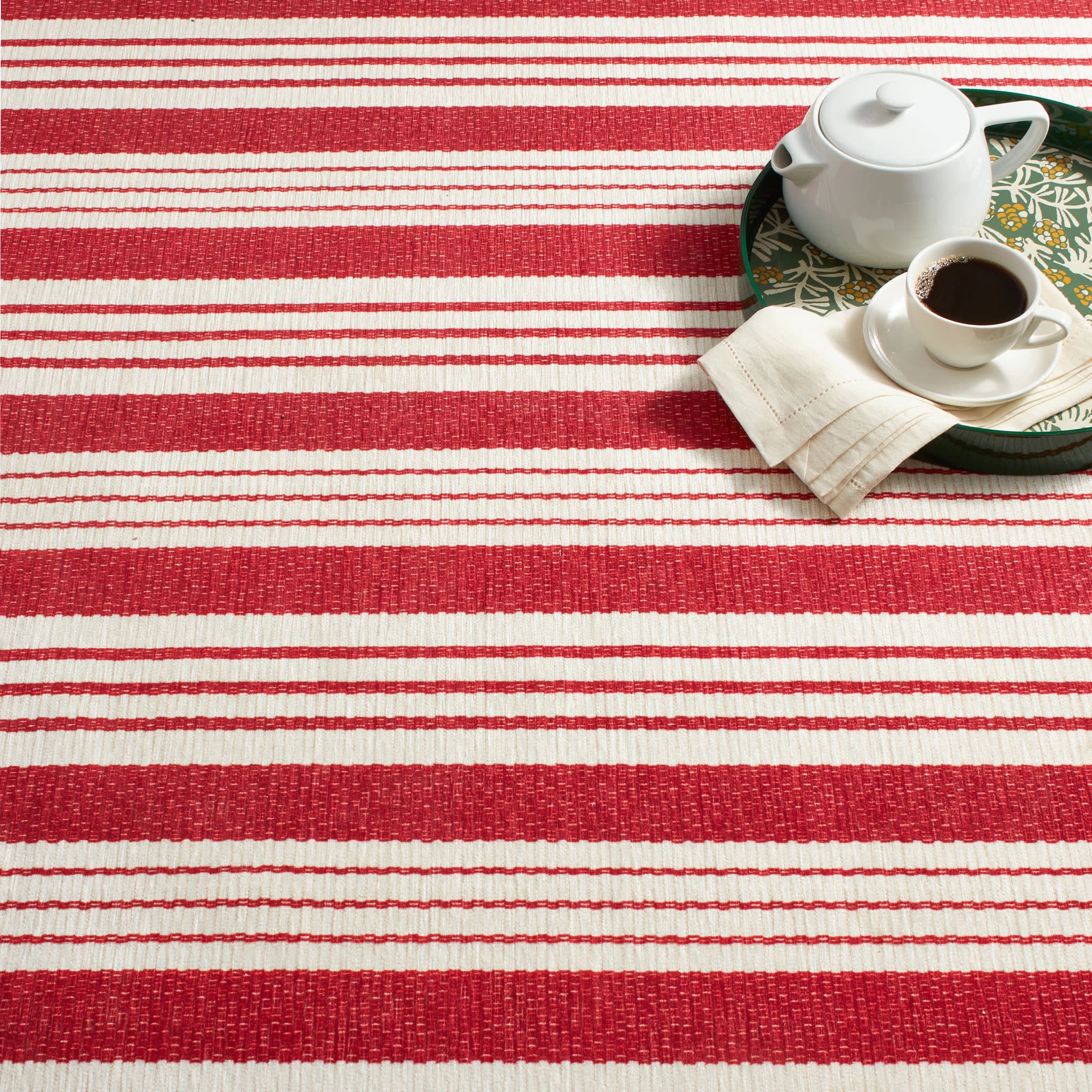 Abby Ticking Machine Washable Rug | Red - Image 6