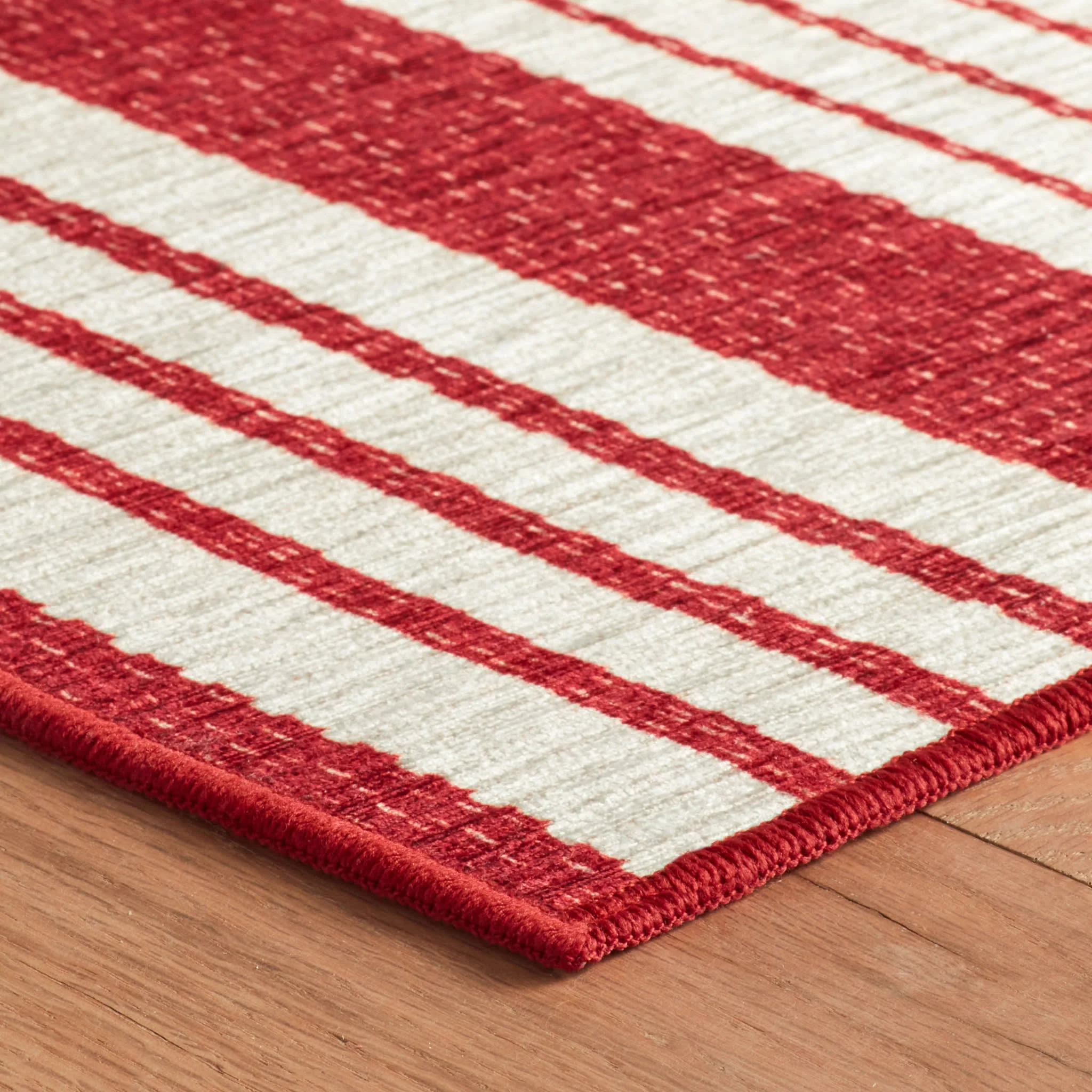 Abby Ticking Machine Washable Rug | Red - Image 8