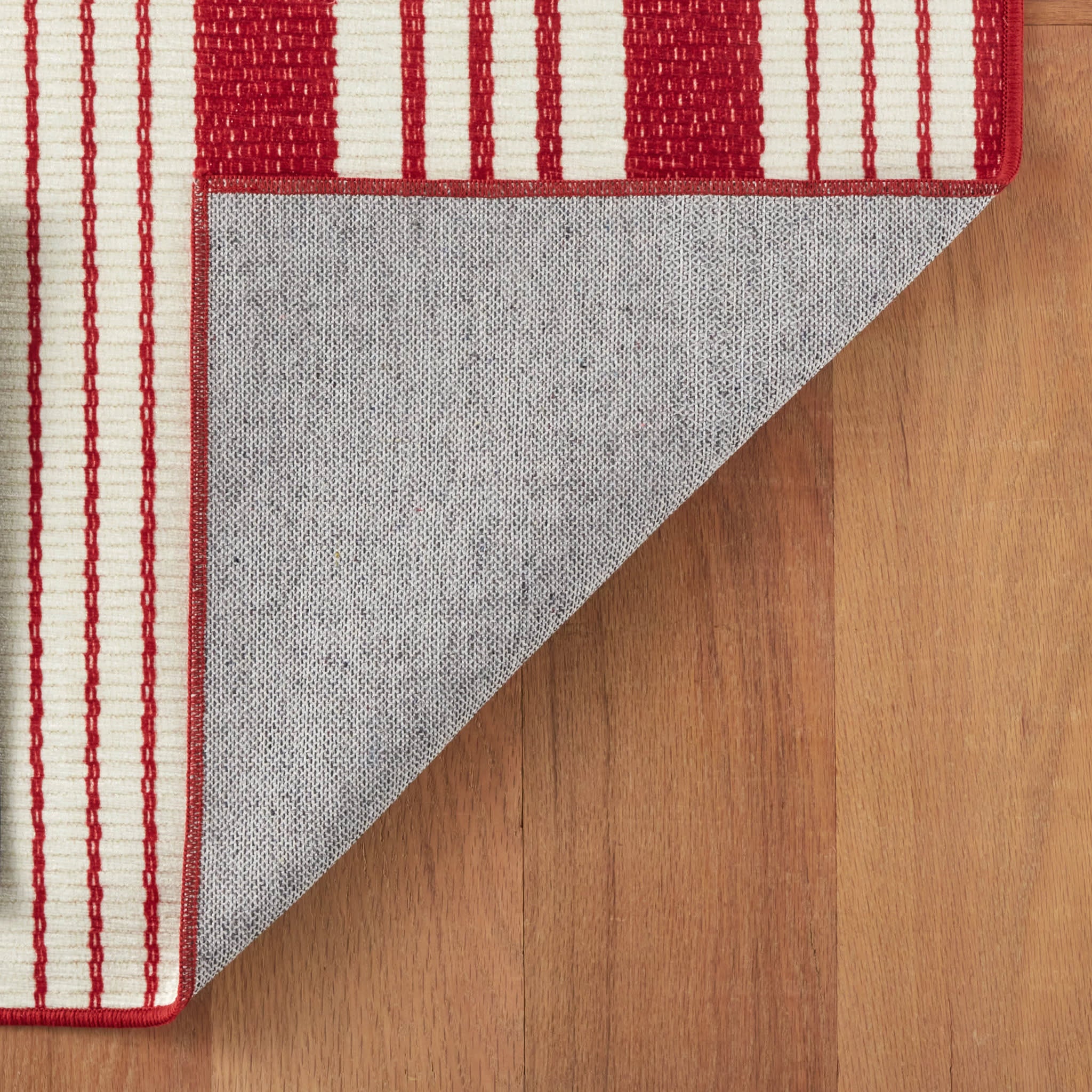 Abby Ticking Machine Washable Rug | Red - Image 9