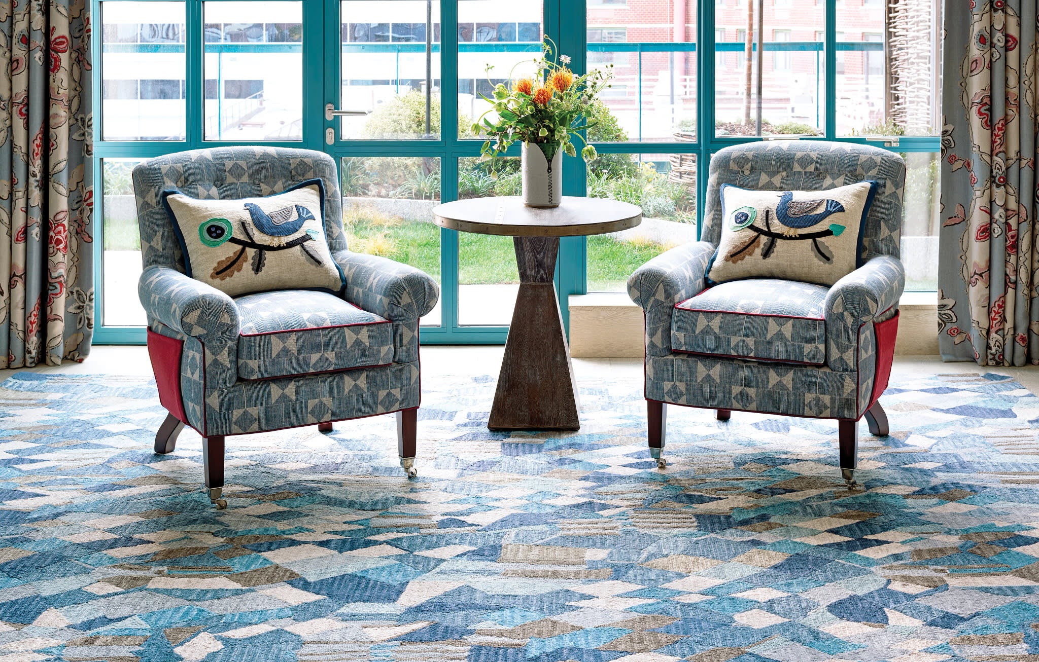 Deer Leap Hand Hooked Wool Rug | Blue - Image 4