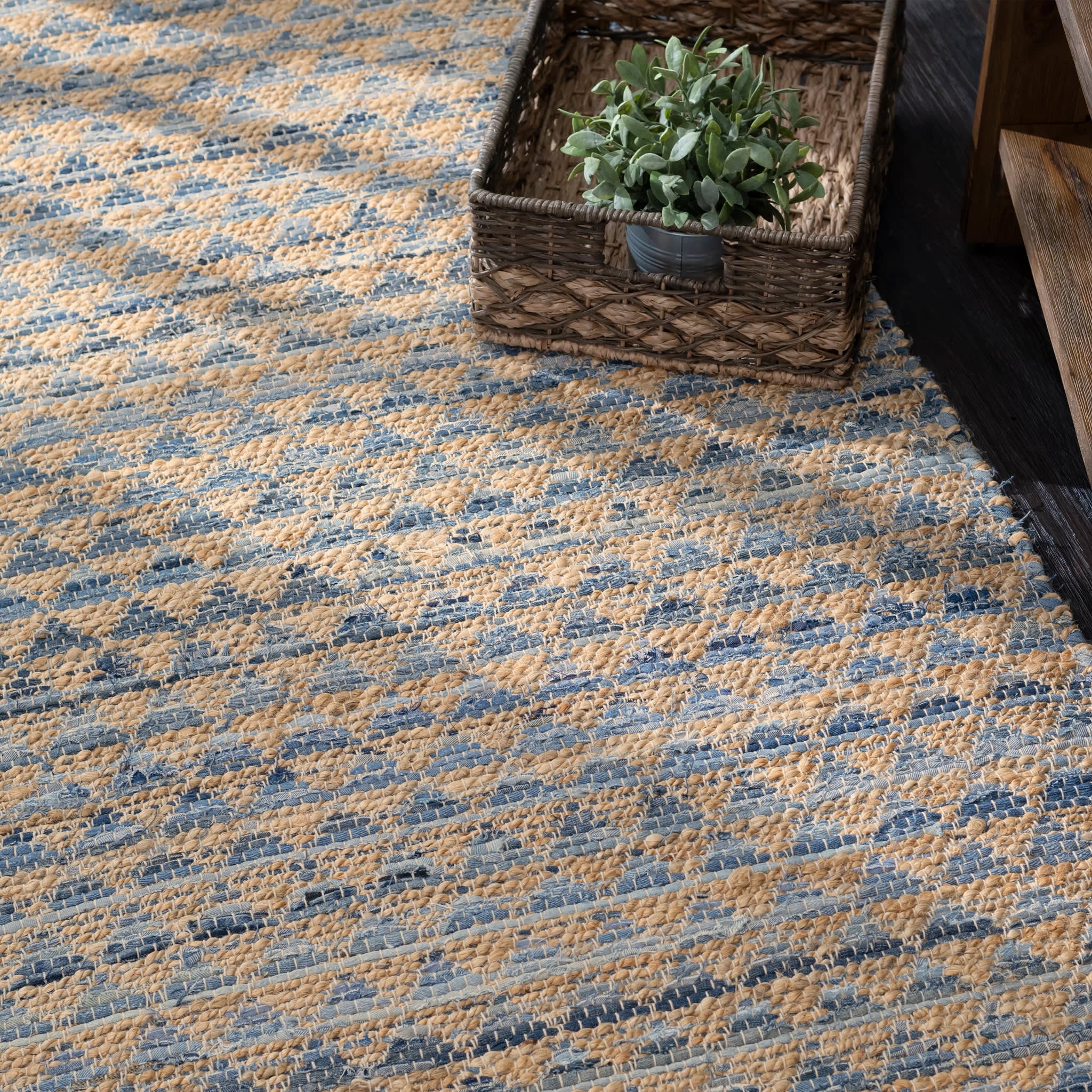 Geometric Rag Handwoven Jute Rug | Denim - Image 4