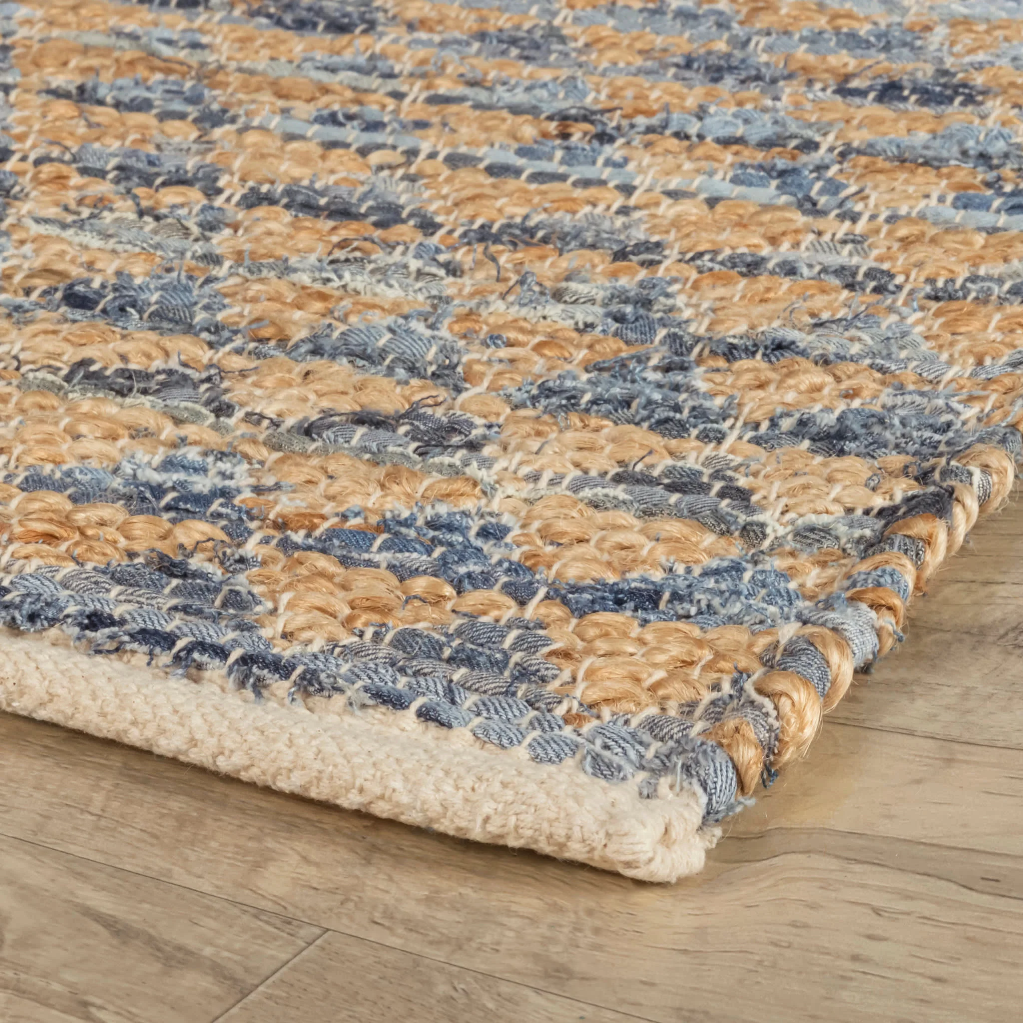 Geometric Rag Handwoven Jute Rug | Denim - Image 6
