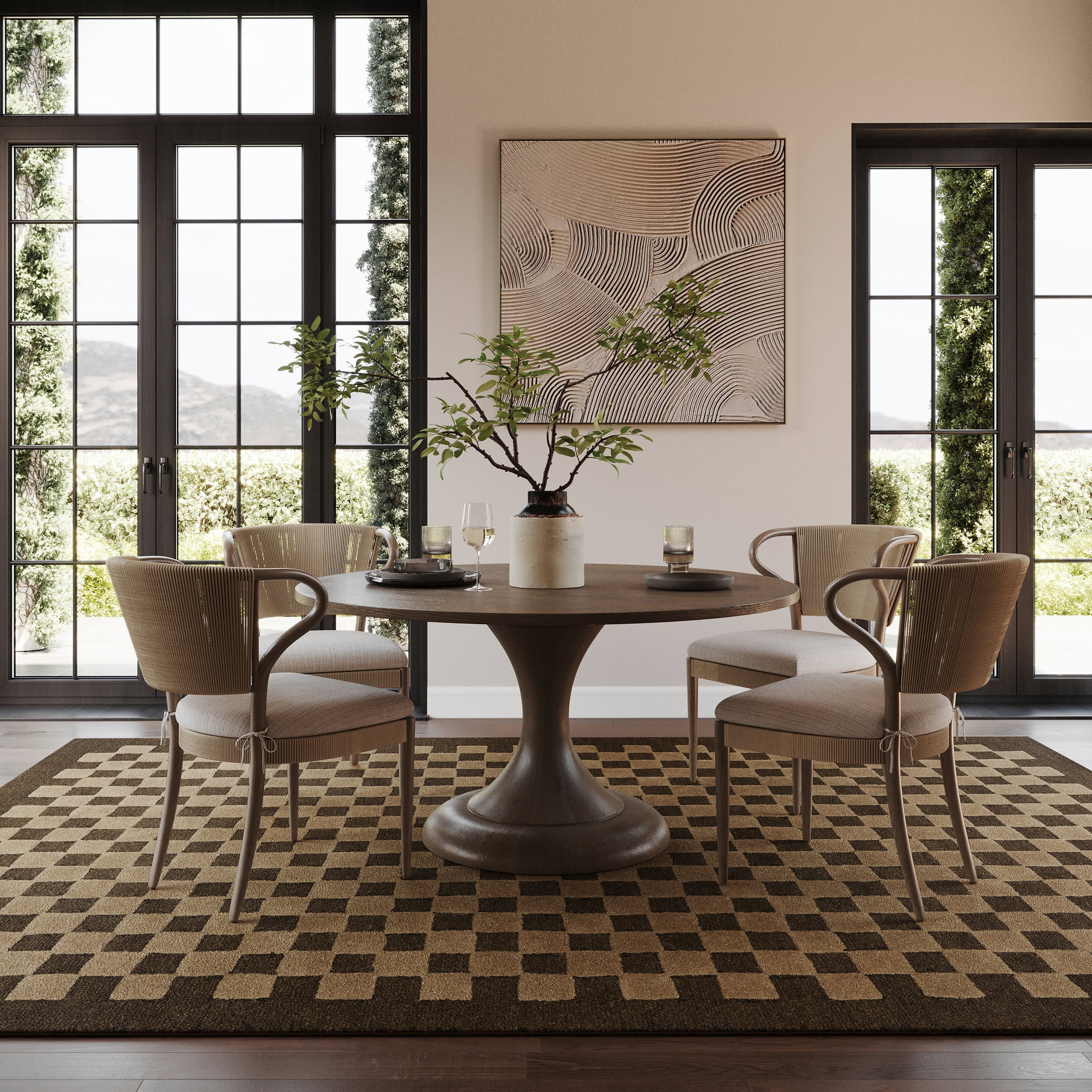 Linthea Modern Checkered Handmade Wool Rug | Brown - Image 3