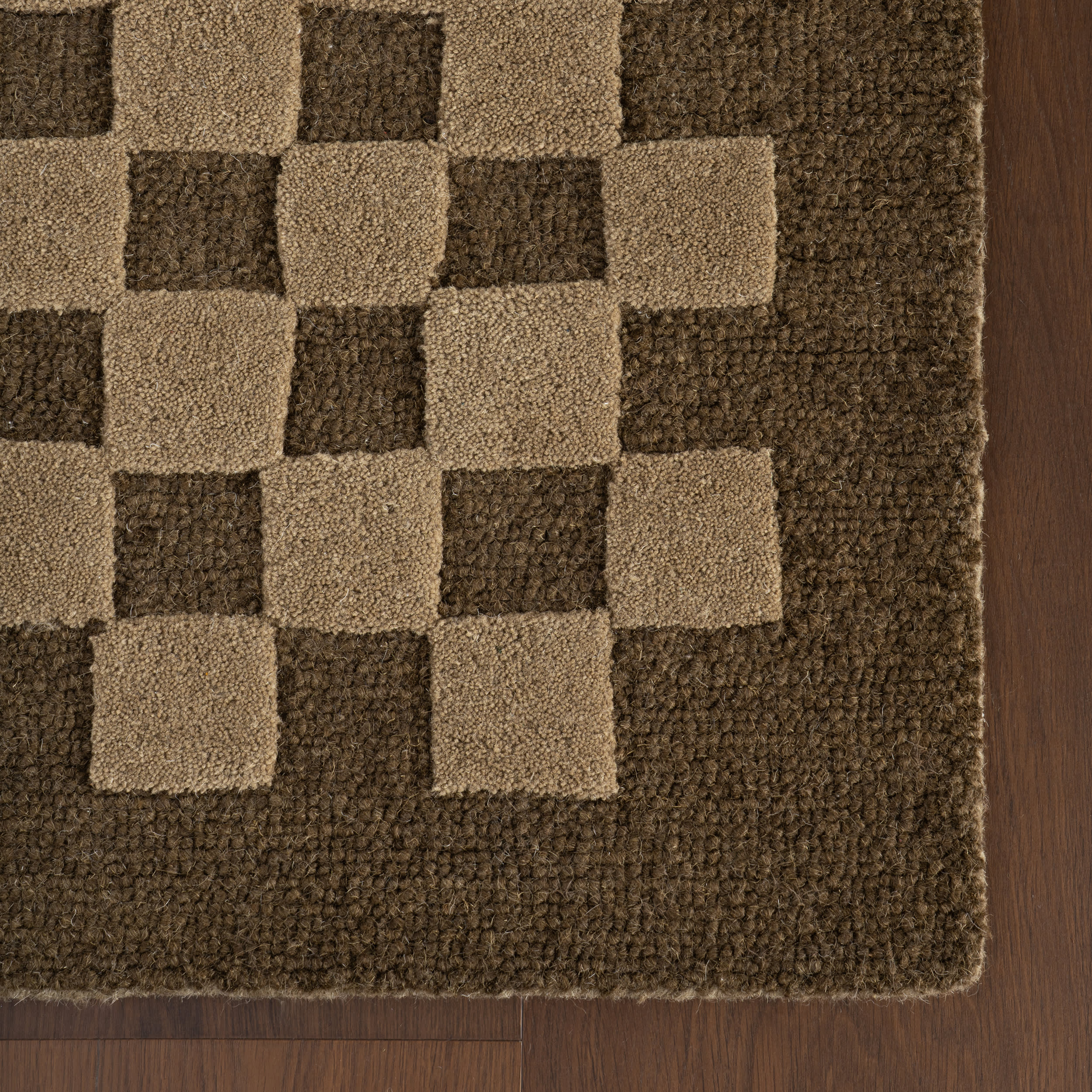Linthea Modern Checkered Handmade Wool Rug | Brown - Image 5