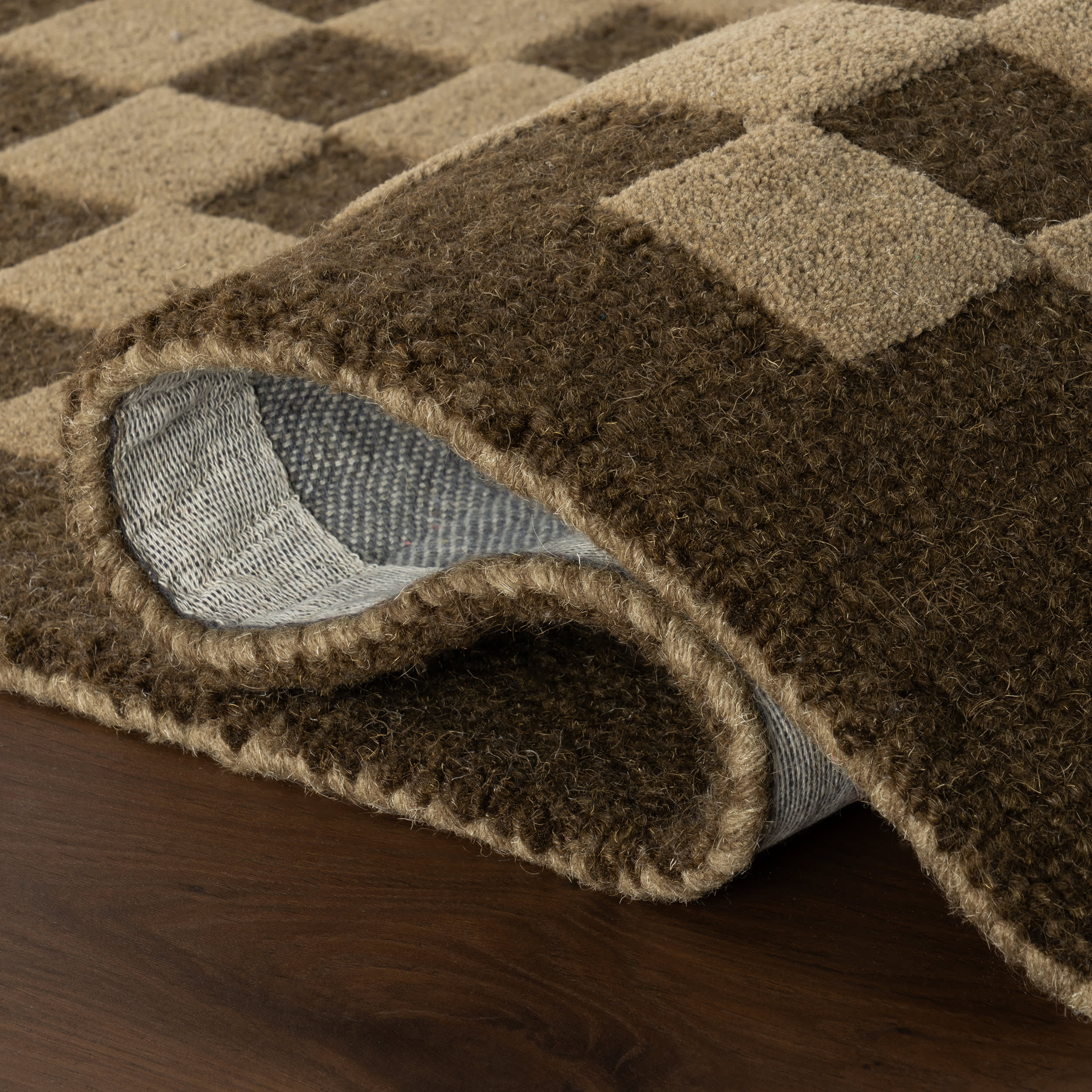 Linthea Modern Checkered Handmade Wool Rug | Brown - Image 8