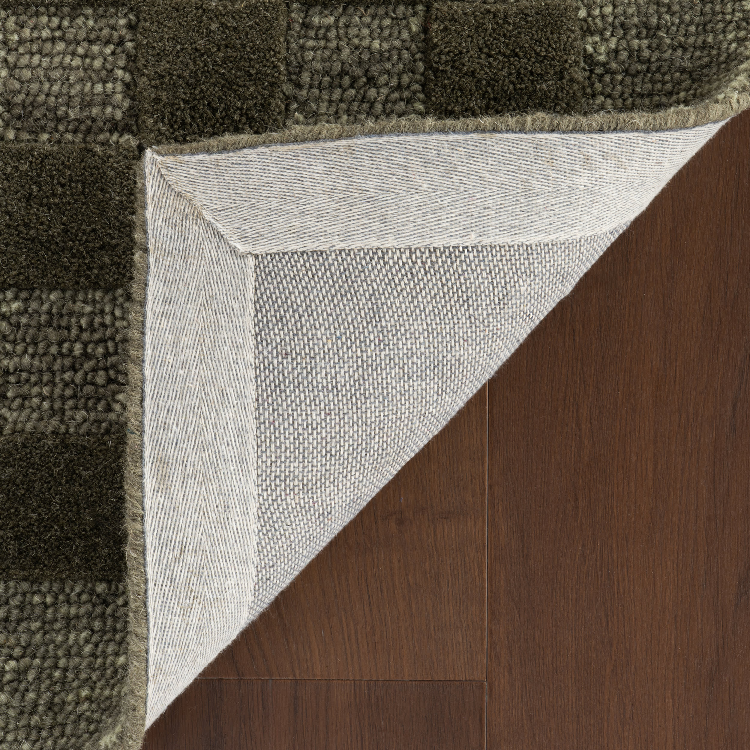 Linthea Modern Checkered Handmade Wool Rug | Green - Image 3