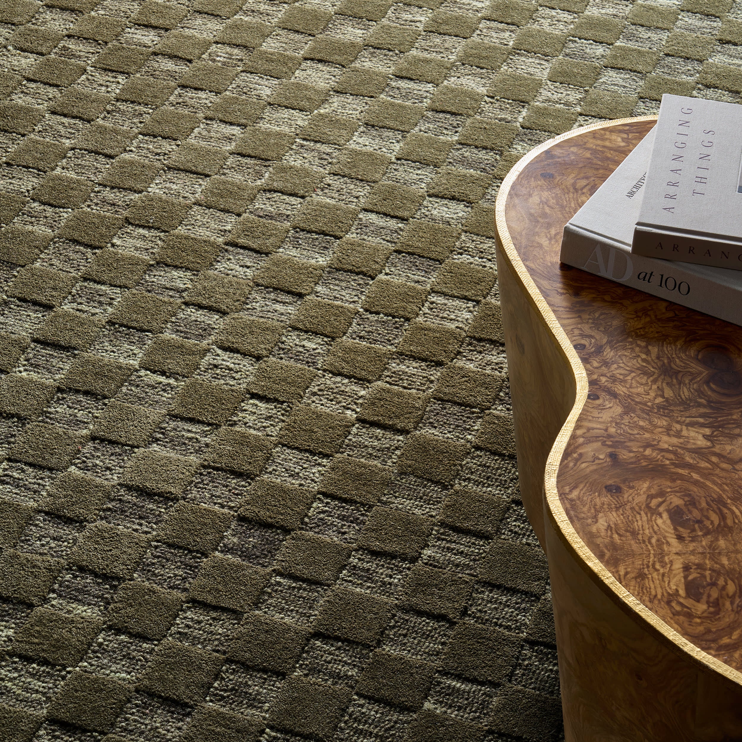 Linthea Modern Checkered Handmade Wool Rug | Green - Image 6