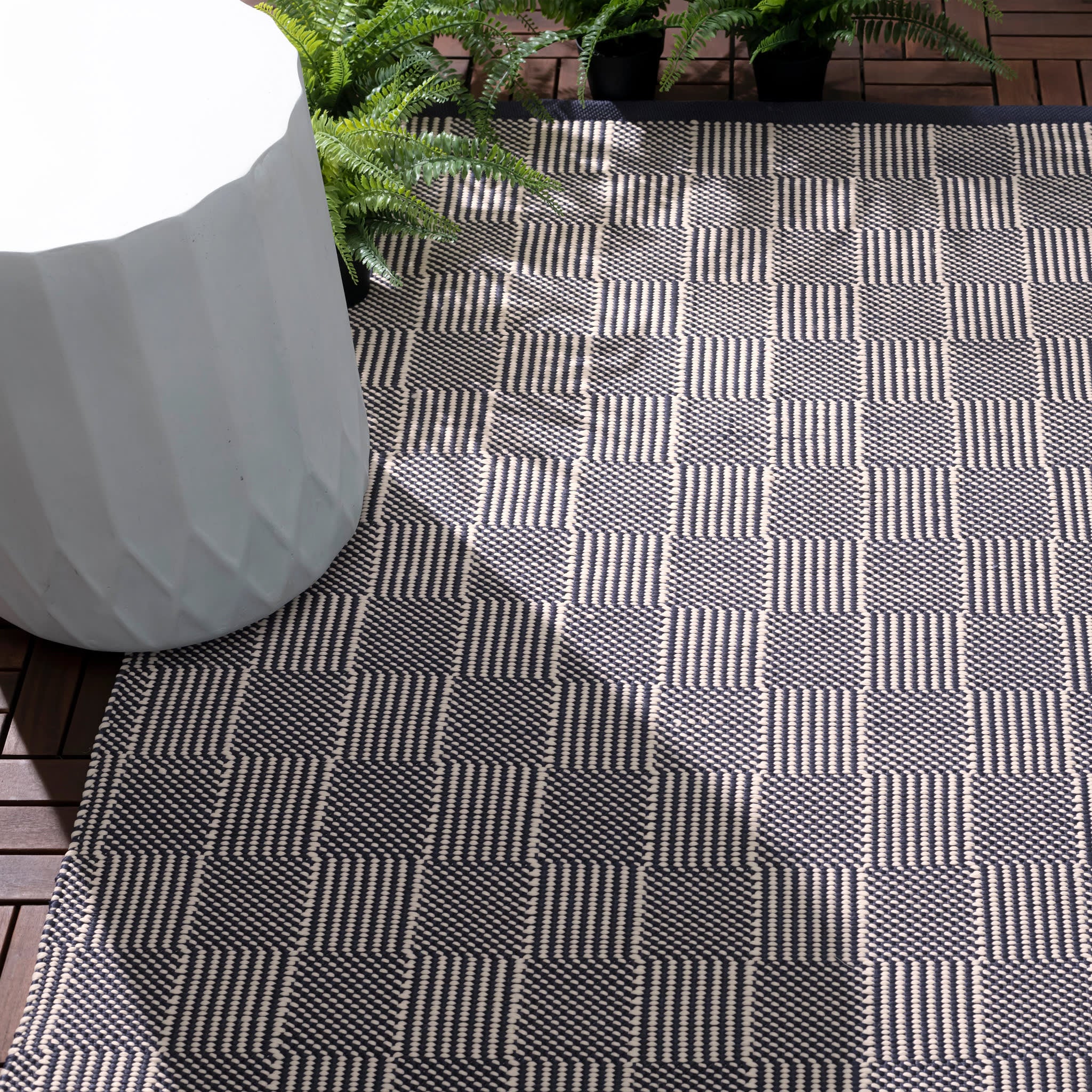 Squares Handwoven Indoor/Outdoor Rug | Navy - Image 3