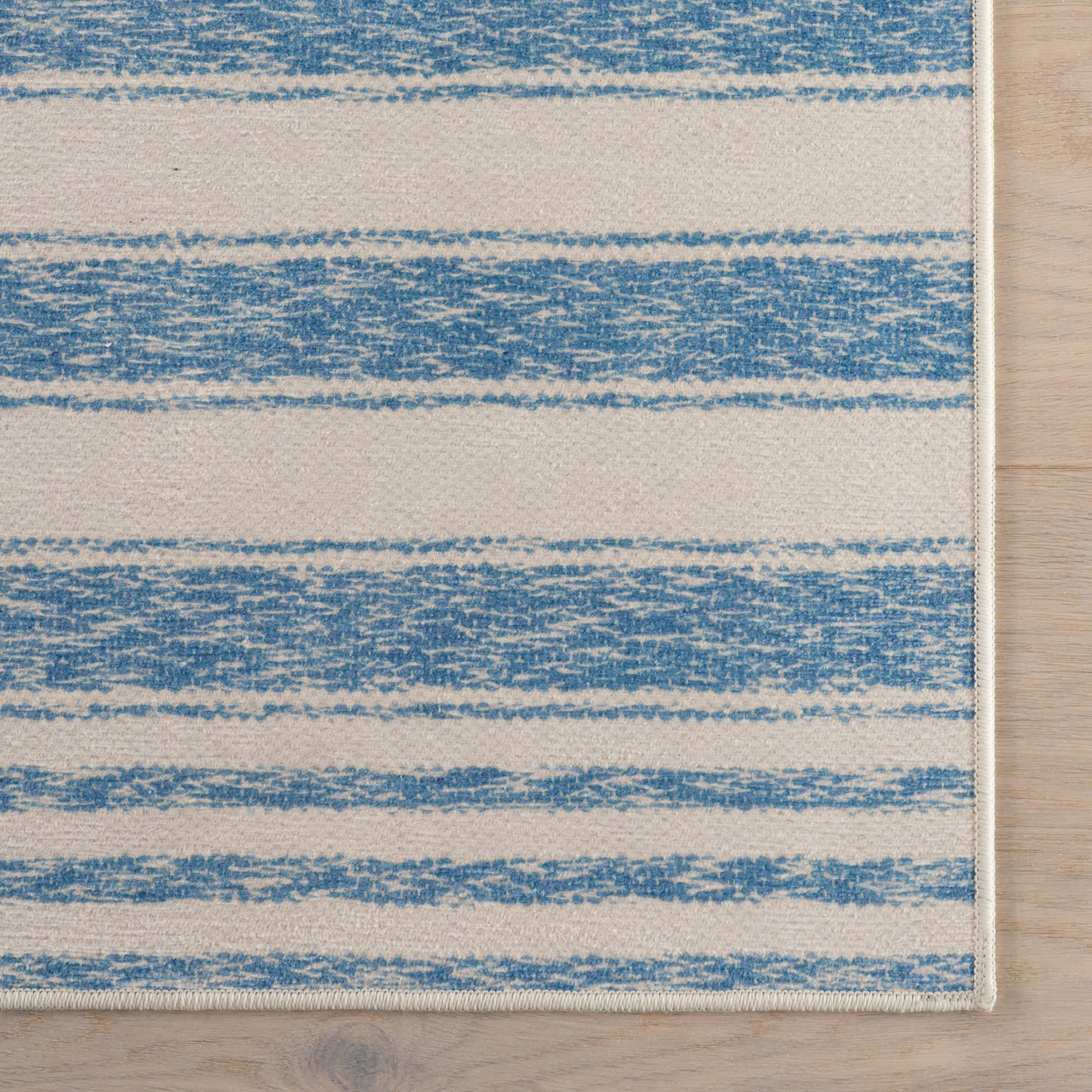 Vion Coastal Striped Machine Washable Rug | Blue - Image 4
