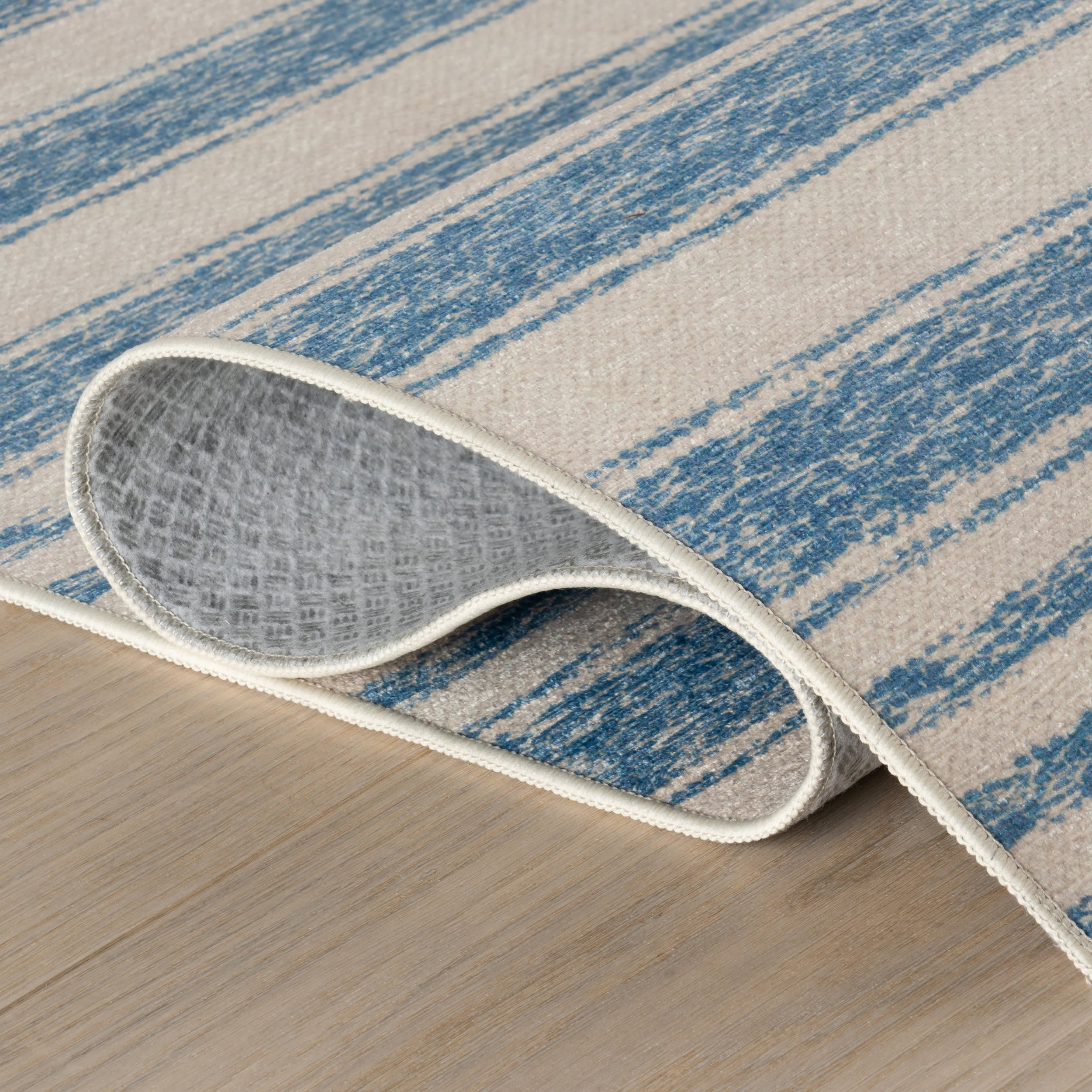 Vion Coastal Striped Machine Washable Rug | Blue - Image 6